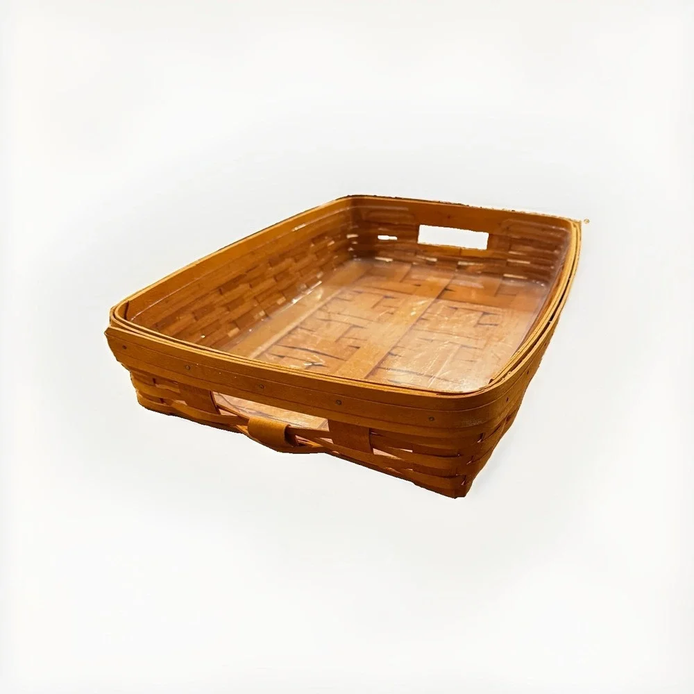 LONGABERGER 1998 Hostess Lg Serving Tray Fruit Basket w/ Plastic Protector 19x14